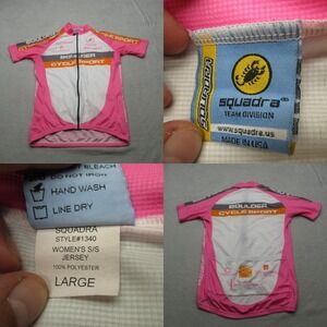 Squadra Cycling Jersey Womens Large Pink Short Sleeve Full Zip Made‎ In USA Wick